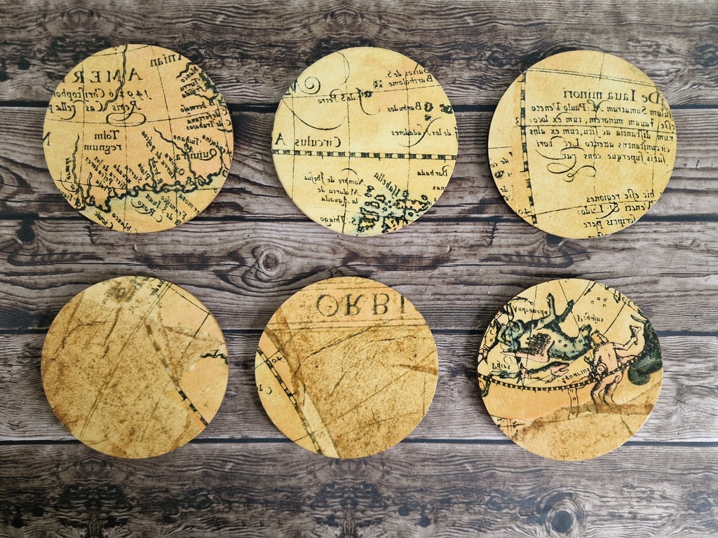 Map Print Handmade Decoupage Coasters