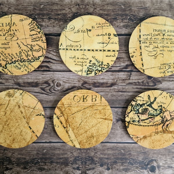 Map Print Handmade Decoupage Coasters