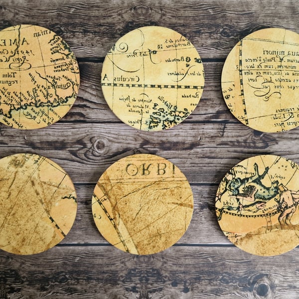 Map Print Handmade Decoupage Coasters