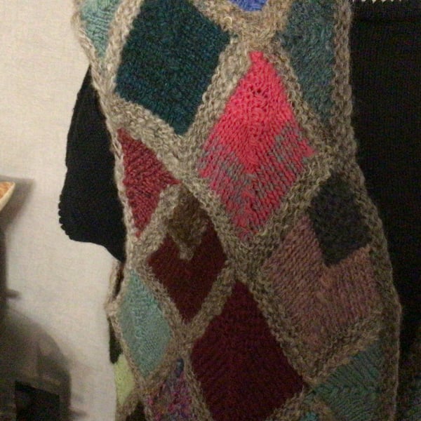 Hand spun and hand knitted long gilet