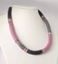 Felted cord necklace - shades of greys and pink