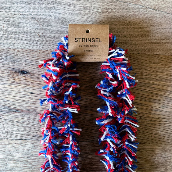 STRINSEL - red, white and blue string cotton tinsel garland