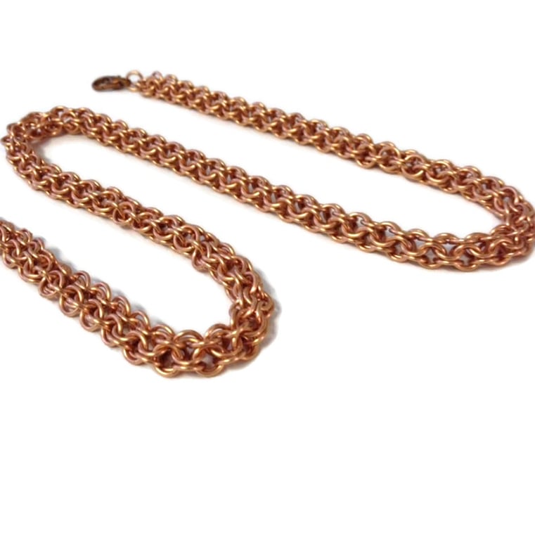 Pure Copper Unisex Necklace, Inverted Roundmaille Chainmaille Neckpiece 