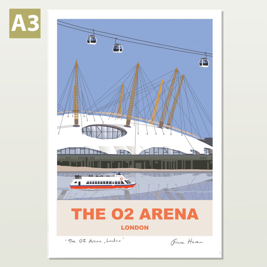 O2 Arena, London, A3 retro style travel poster of music venue