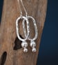 Hammered sterling silver oval dangle drop earrings, hammered silver earrings 