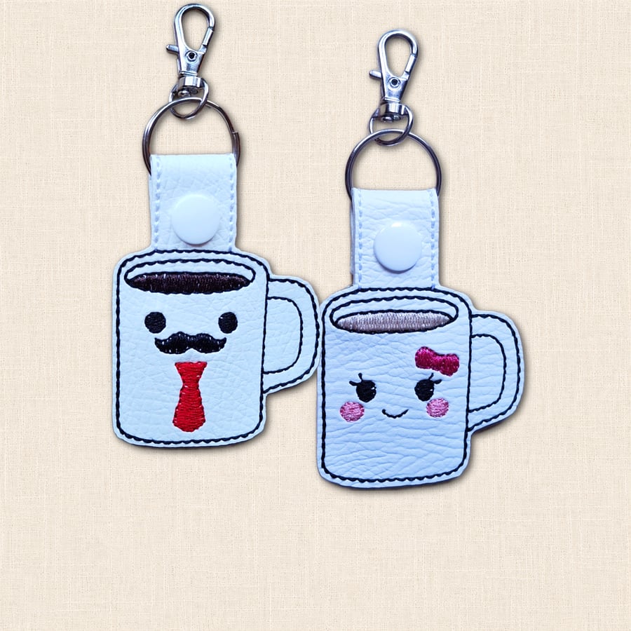 His and Hers Coffee Mug Keyrings - Matching Couple Keyrings