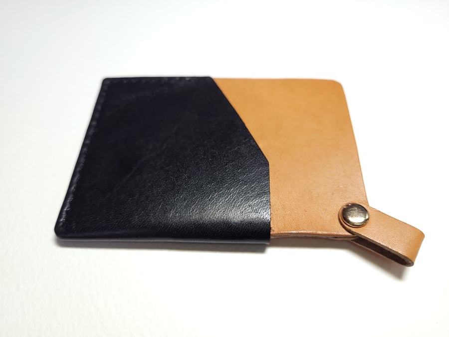 Tan Slim Leather Card Holder – Leather Card Wallet with Lanyard Tab - HANDMADE