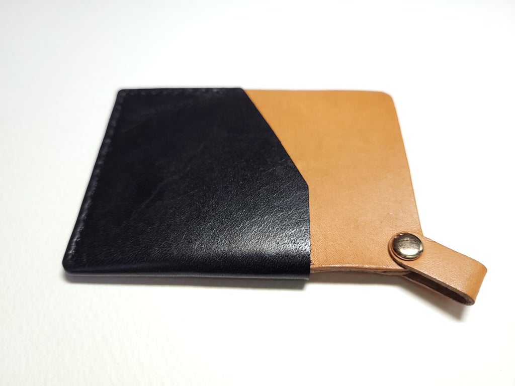 Tan Slim Leather Card Holder – Leather Card Wallet with Lanyard Tab - HANDMADE