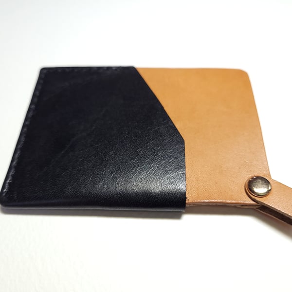 Tan Slim Leather Card Holder – Leather Card Wallet with Lanyard Tab - HANDMADE