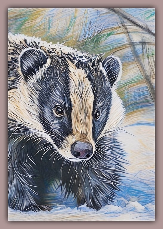 Badger Looking For Food In Snow Greeting Card A5
