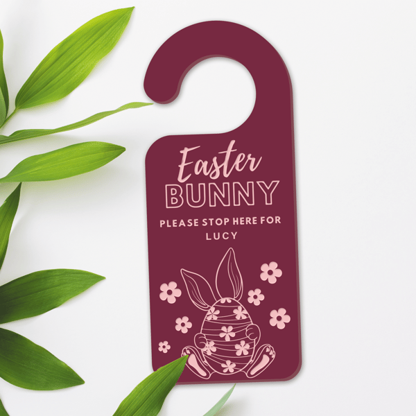 Easter Bunny Stop Here Sign - Bunny & Egg: Personalised Cute Easter Door Hanger 