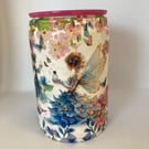 Butterflies with Fairies Blue Pink and White upcycled Coffee Bean Can