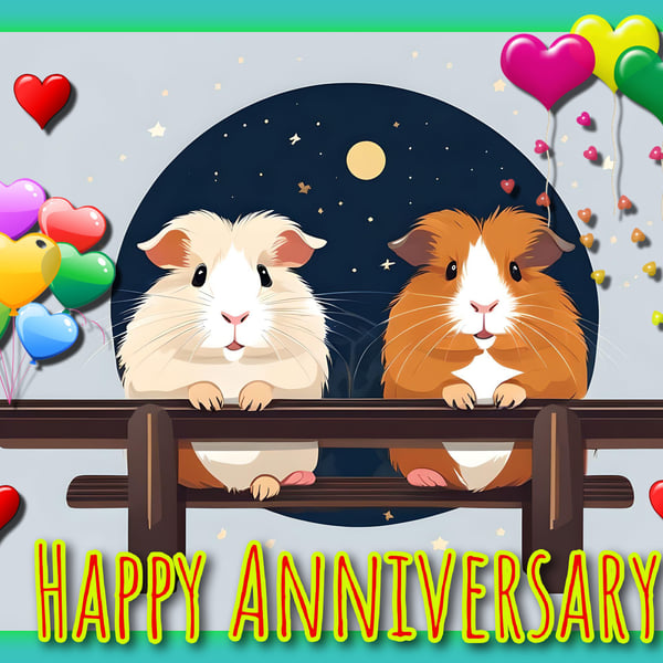 Happy Anniversary Guinea Pigs Moon Card A5