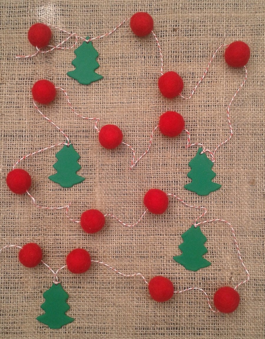 Christmas Garland - felt and polymer clay (balls and trees)