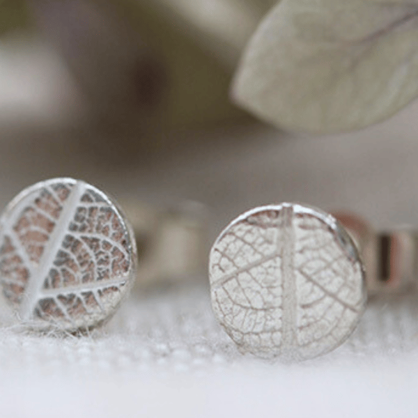Tiny Recycled Silver Leaf Pattern Stud Earrings, gift for nature lover