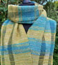 Handwoven Wool, Alpaca, Silk & Bamboo Scarf in Blues and Pale Green - Image 6