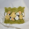 Embroidered and Knitted Cuff - Rose Garland on green mohair lace