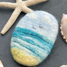 Cornwall Pebble Brooch – Needle Felted & Hand Embroidered