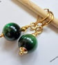 Green Tigers Eye Huggie Gold Plate Earrings - Image 2