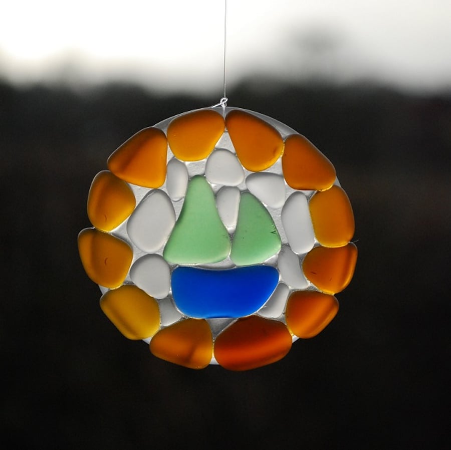 Beach glass mosaic sun catcher