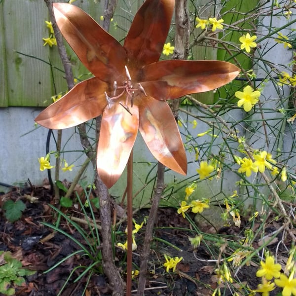 Copper lily garden ornament 