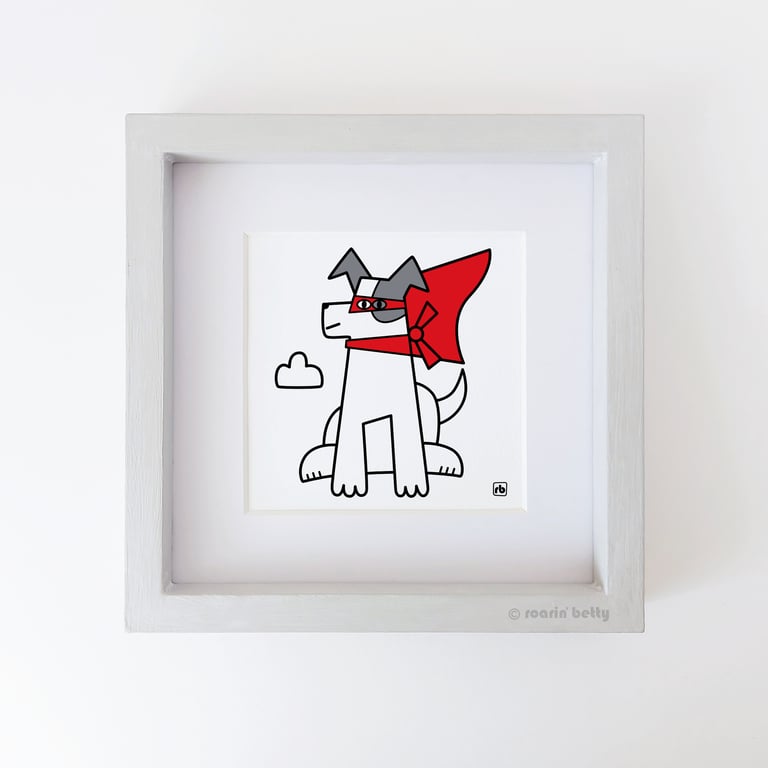 Super Pooch, dog with cape and eye mask illustration, Giclee print