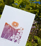 An original handprinted linoprint of a floral summer scene. 'Summer'. - Image 4