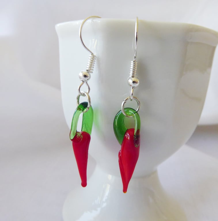 Lampwork Glass  Baby Chilli Pepper Earrings