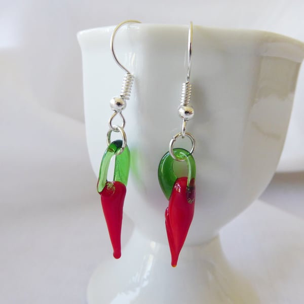 Lampwork Glass  Baby Chilli Pepper Earrings