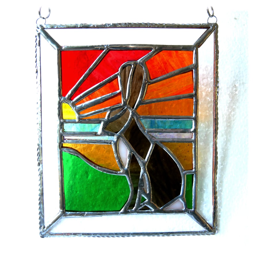 Sunset Hare Stained Glass Art Picture Suncatcher Handmade 010