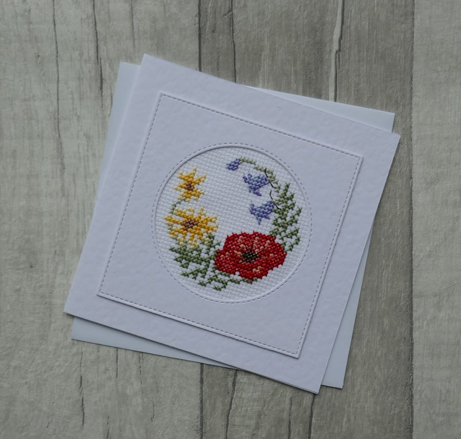 Cross Stitch Summer Garland - Blank Greetings Card