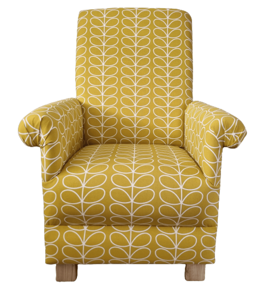 Orla Kiely Linear Stem Dandelion Fabric Adult Chair Armchair Mustard Yellow 