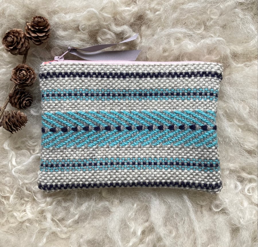 Mini Pouch - Sky Blue. Handwoven in Wales