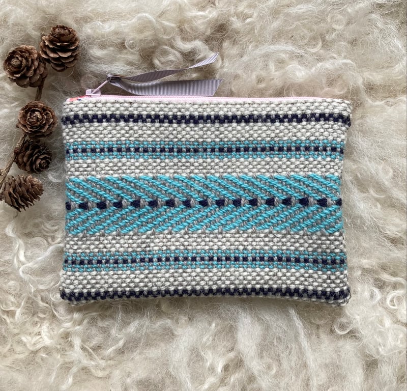 Mini Pouch - Sky Blue. Handwoven in Wales