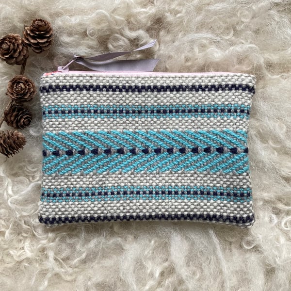 Mini Pouch - Sky Blue. Handwoven in Wales