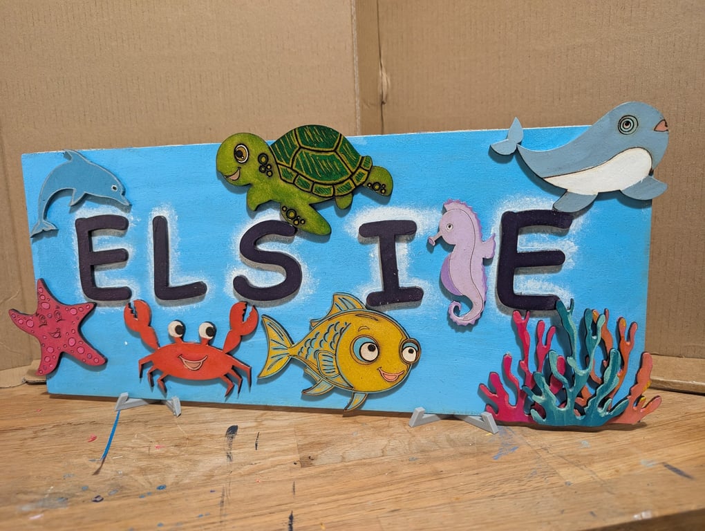 Personalised Children's Room Name Sign – Custom Wooden Sea Creature Wall Art