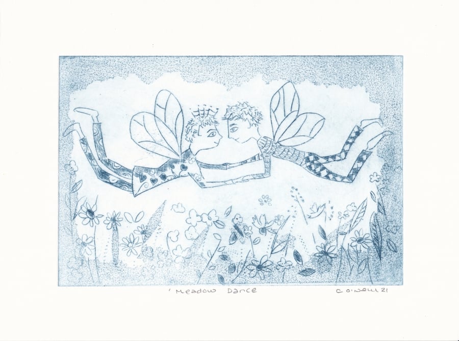 Fairies Midsummer Dance     Drypoint etching -