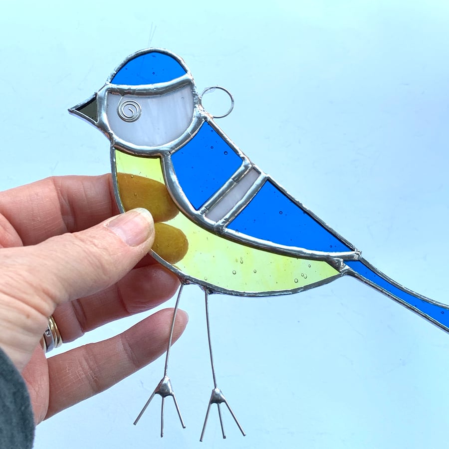 Stained Glass Blue Tit Suncatcher - Handmade Hanging Window Decoration