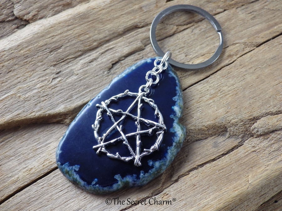 Pagan Wiccan Keychain, Gemstone Keyring Bag Charm