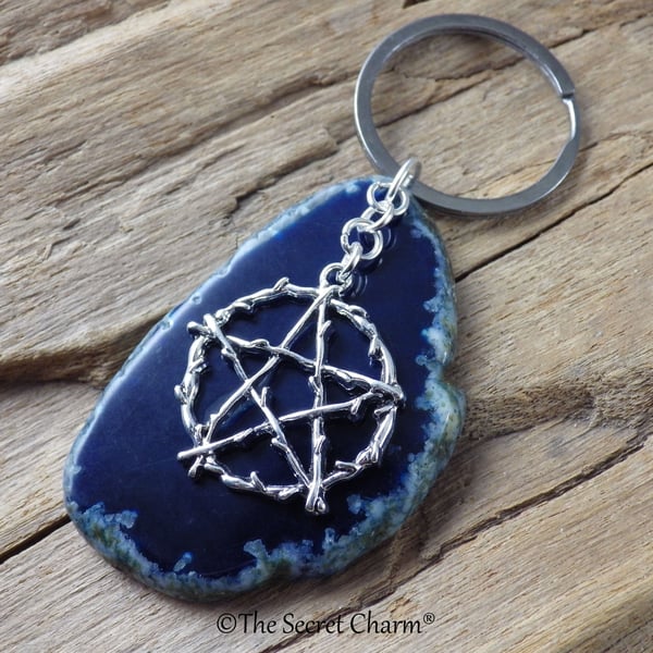 Pagan Wiccan Keychain, Gemstone Keyring Bag Charm