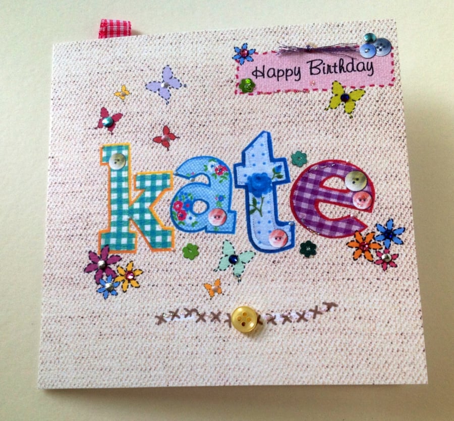 Personalised Birthday Card, Printed Applique Design, Hand Finished Card. 