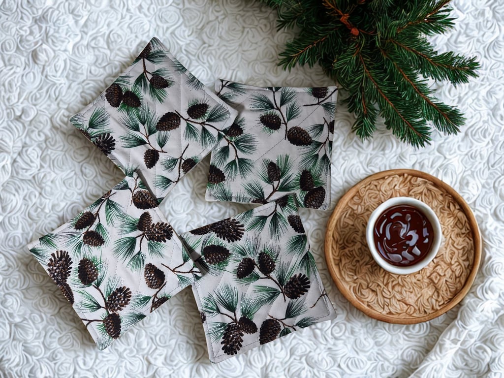 4 Quilted Fabric Christmas Coasters