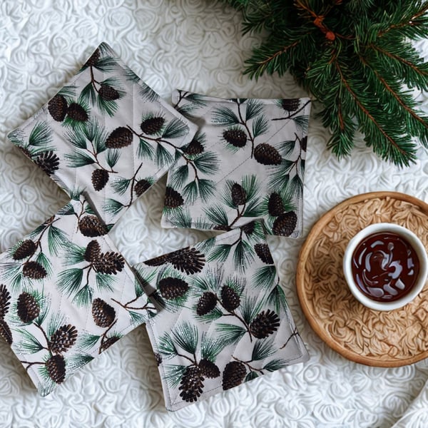 4 Quilted Fabric Christmas Coasters