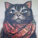 Quirky Vintage Cat In Scarf Handcrafted Jewellery Trinket Box 
