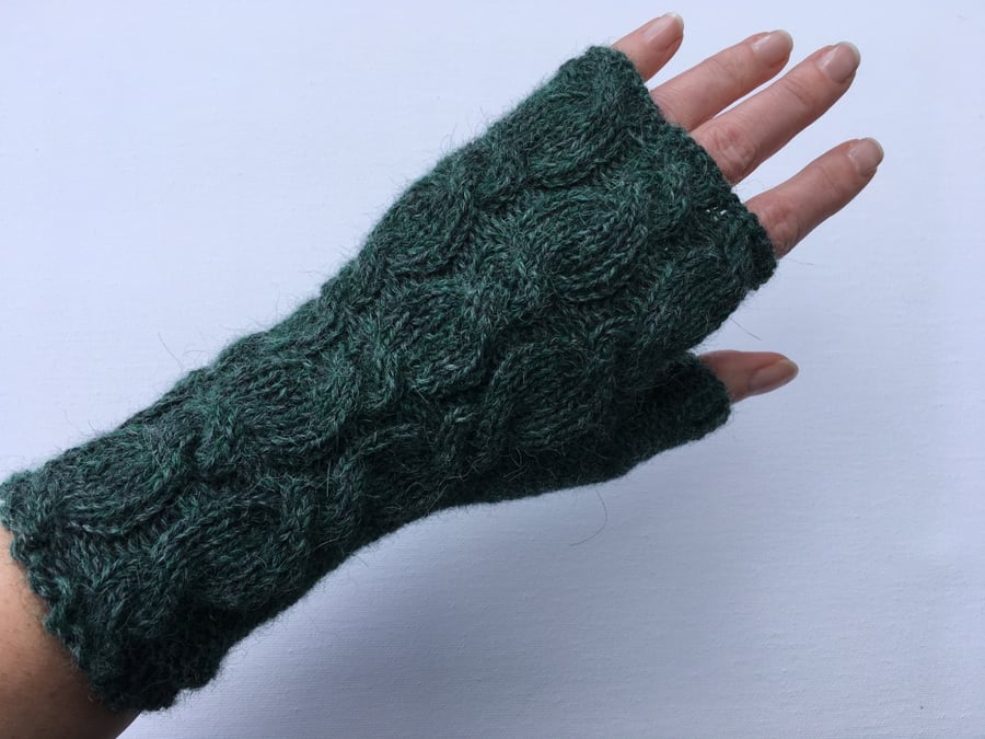 Alpaca Fingerless Gloves Green