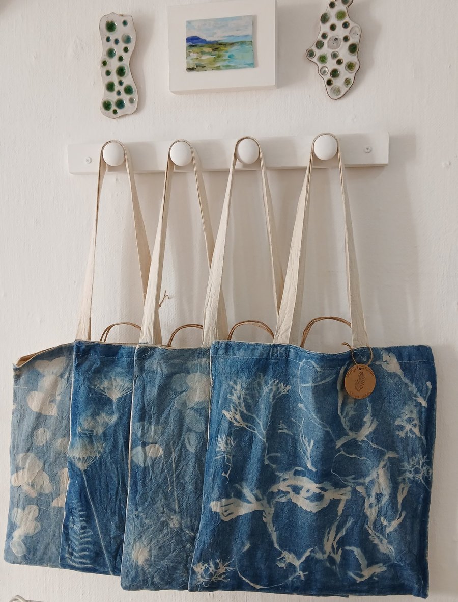 Hand Printed Cyanotype Tote Bag (Seaweed)