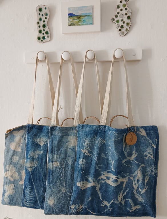 Hand Printed Cyanotype Tote Bag (Seaweed)