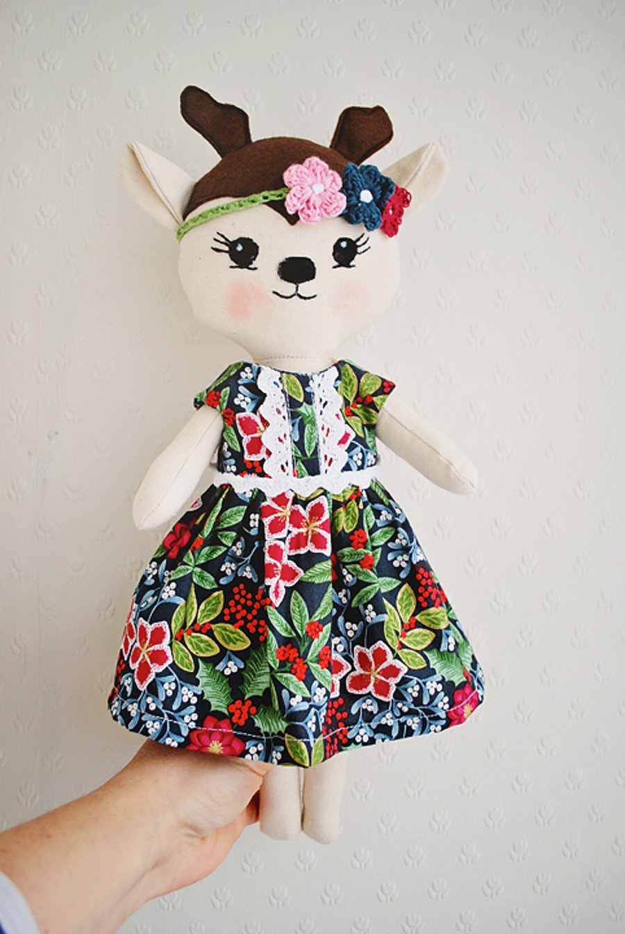 Deer Handmade Doll, Christmas fawn, Plush Deer, Stuffed Animal, Cloth Doll, Deer