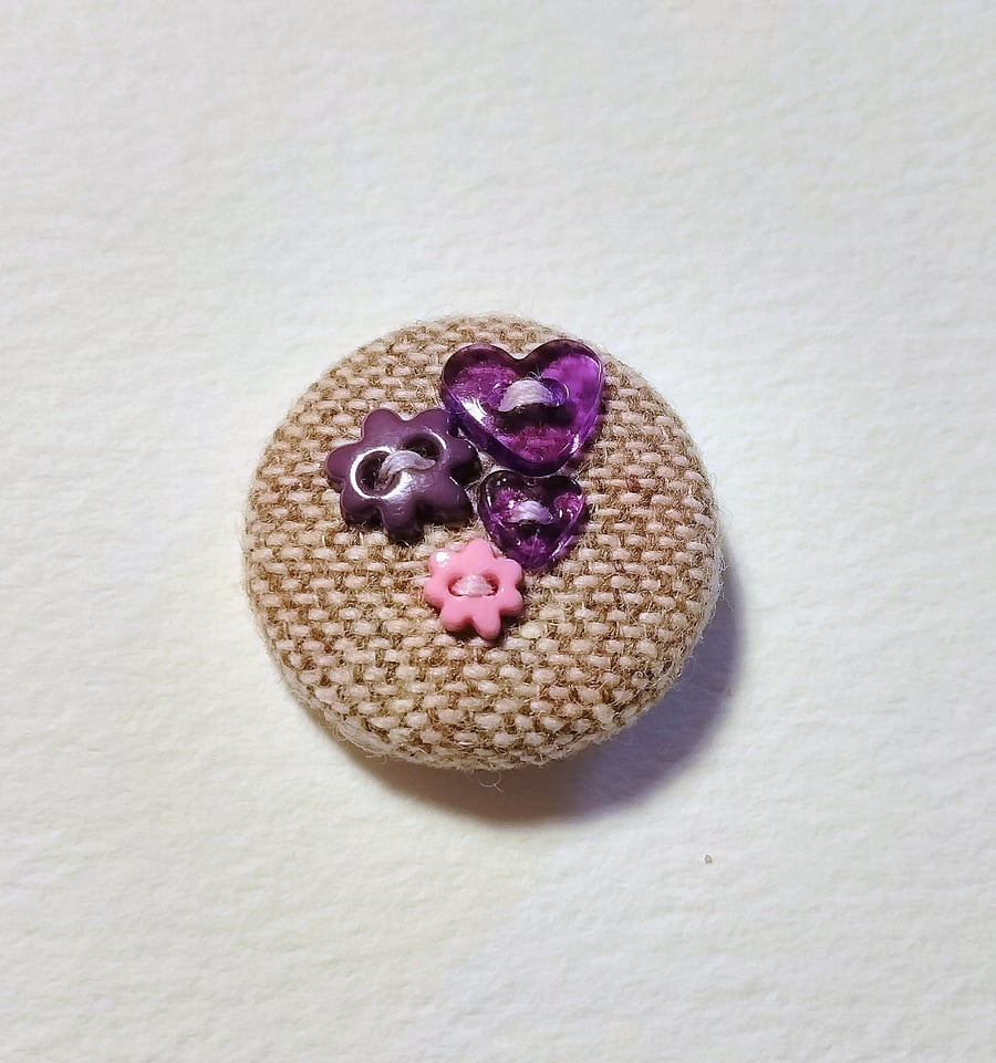 Purple & Pink Button Tweed Badge