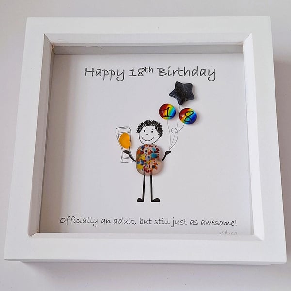 18th Birthday Sea Glass Art - Handmade Framed Gift